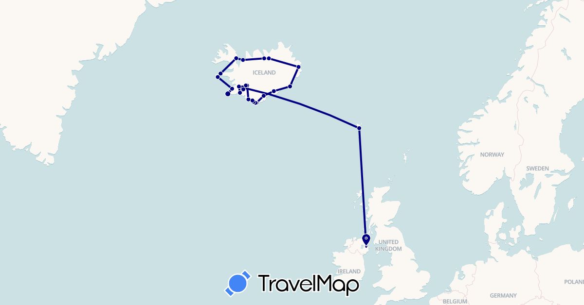 TravelMap itinerary: driving in Faroe Islands, United Kingdom, Iceland (Europe)